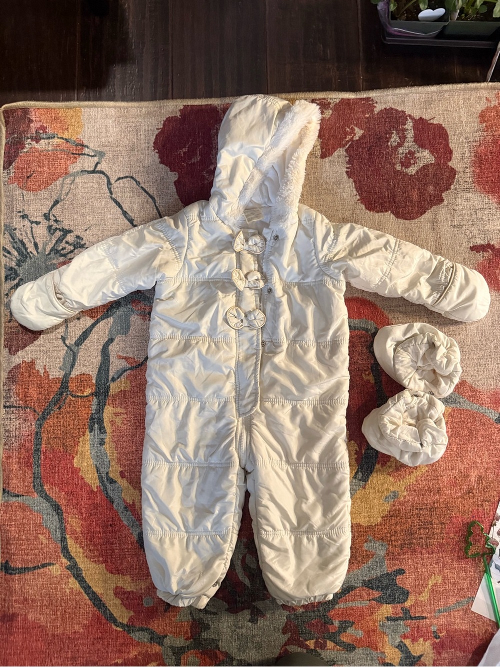OshKosh B'gosh Cream Faux-Fur Trim Infant Snowsuit